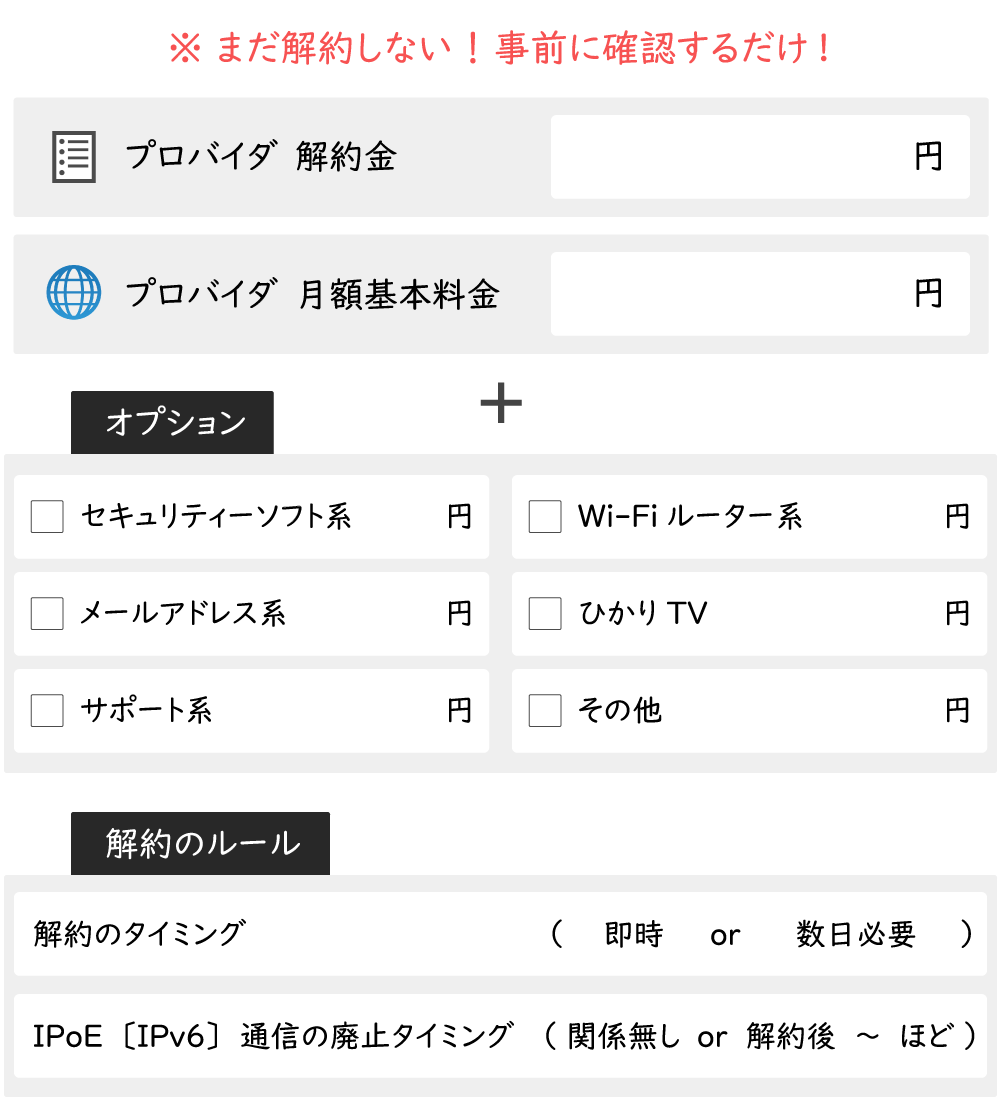 フレッツ光から転用する際に、プロバイダへ聞くべきこと