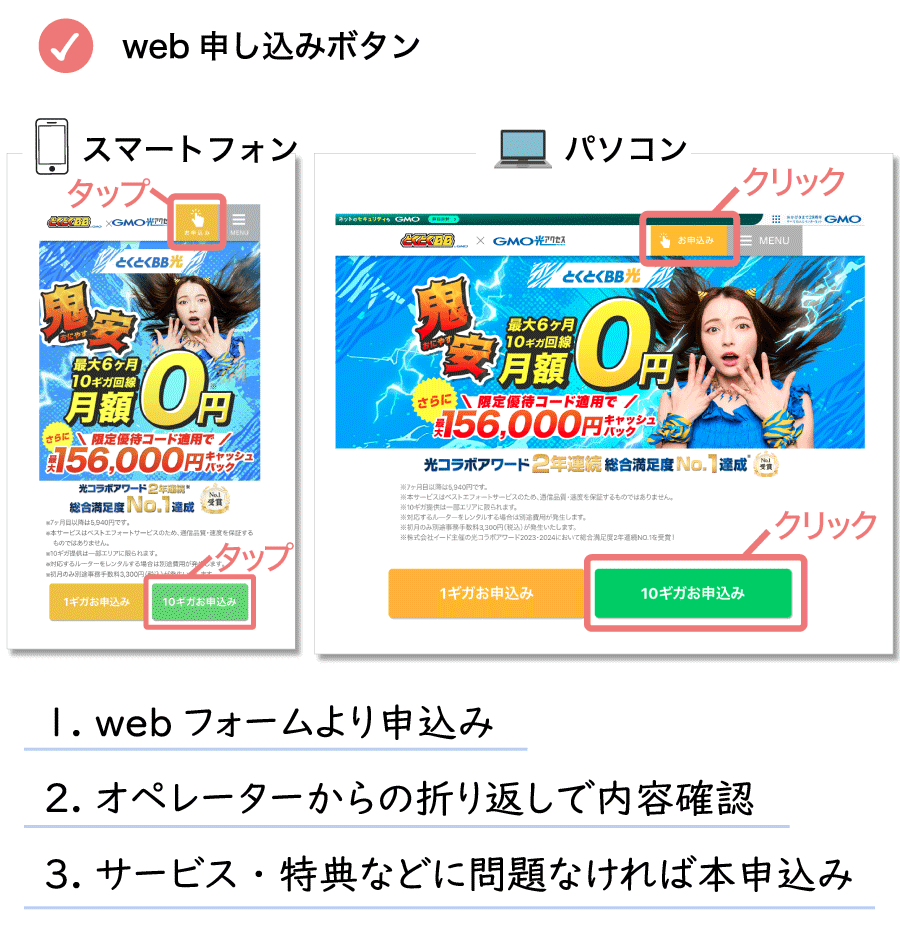 GMOとくとくBB光10ギガのキャンペーン適用方法。キャッシュバック。