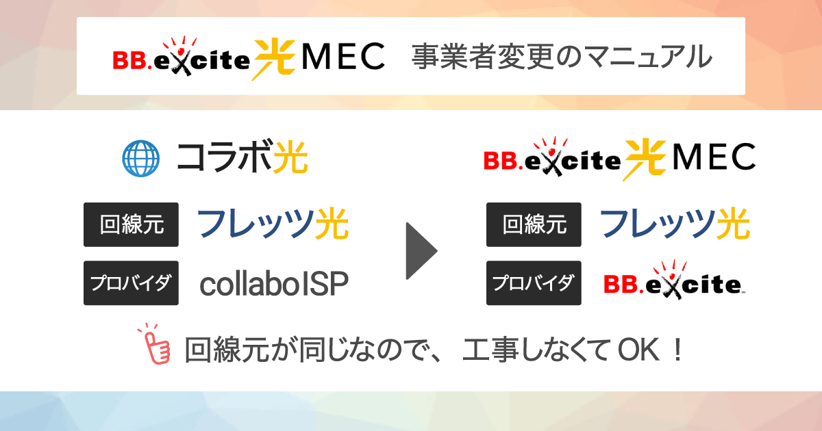 【光コラボからBBexcite光MEC】事業者変更の流れを8ステップで解説！